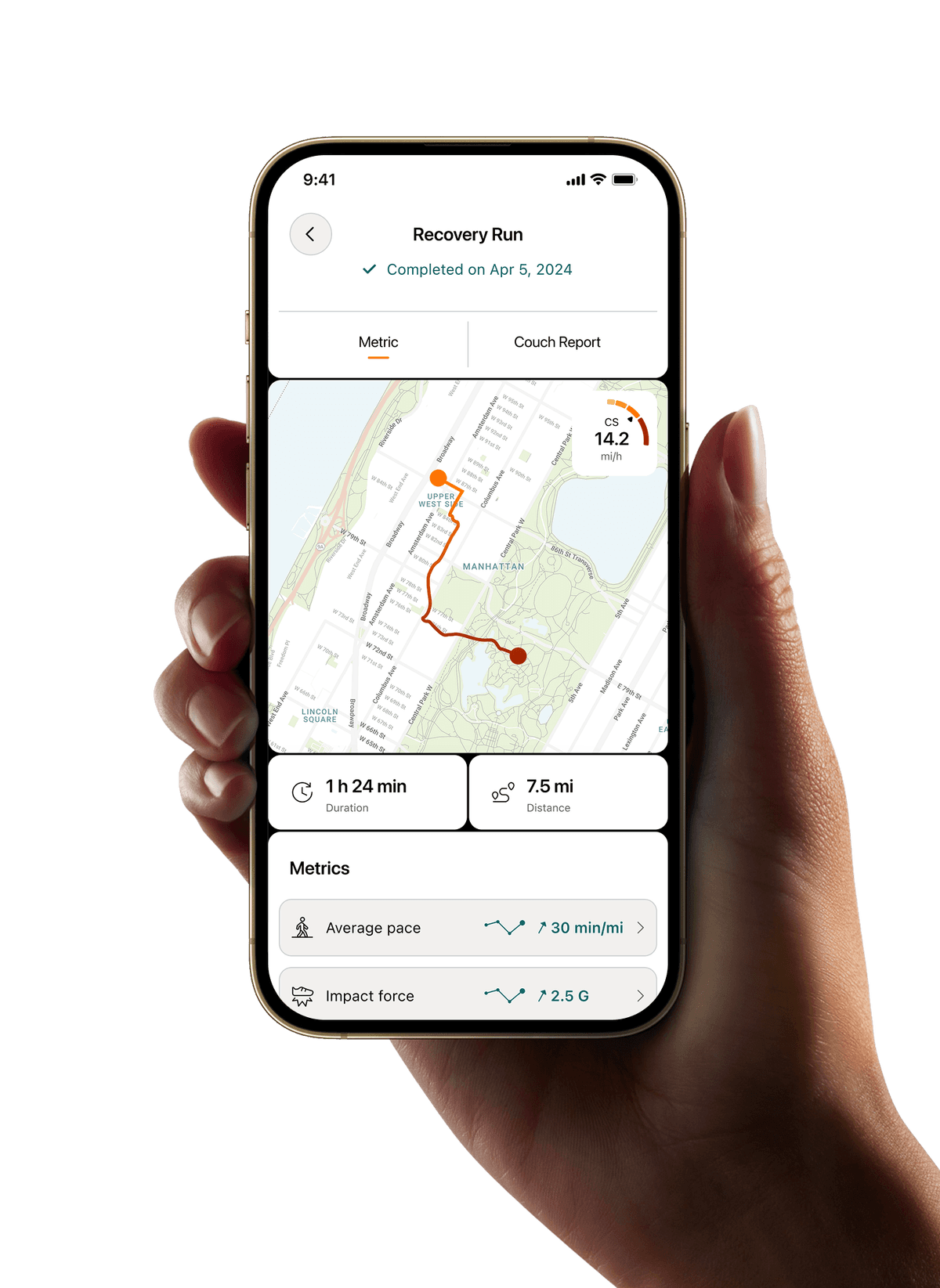 SHFT app showing running metrics